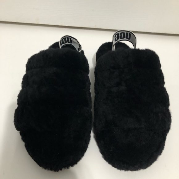 Women’s Black Ugg Slippers open toe with Logo straps size 8 loungewear fuzzy - Picture 8 of 14
